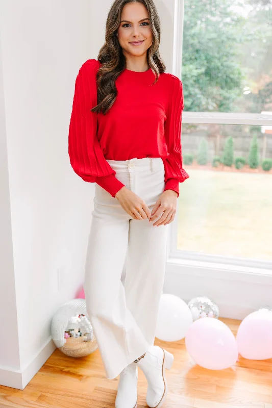 Make It Easy Red Puff Sleeve Sweater