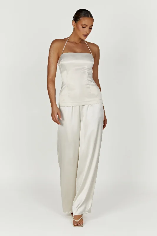 Marciela Satin Straight Leg Pant - Ivory