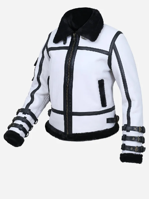 Medusa Women's White Leather B3 Bomber Jacket