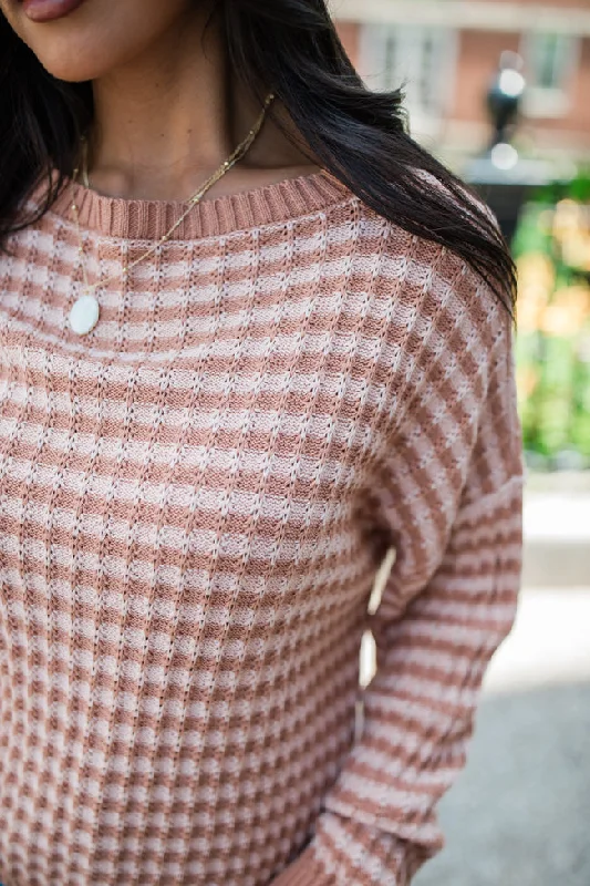 Midnight Dreams Tan And Brown Striped Sweater