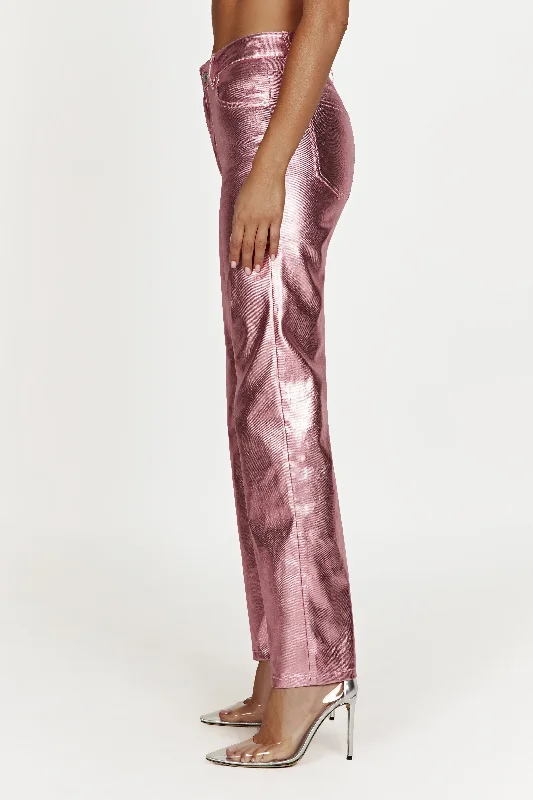 Minnie Metallic Straight Jean - Metallic Pink