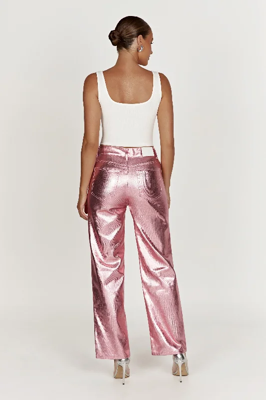 Minnie Metallic Straight Jean - Metallic Pink