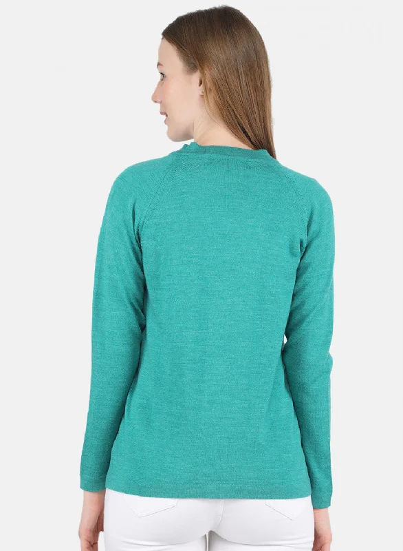 Women Aqua Green Solid Cardigan