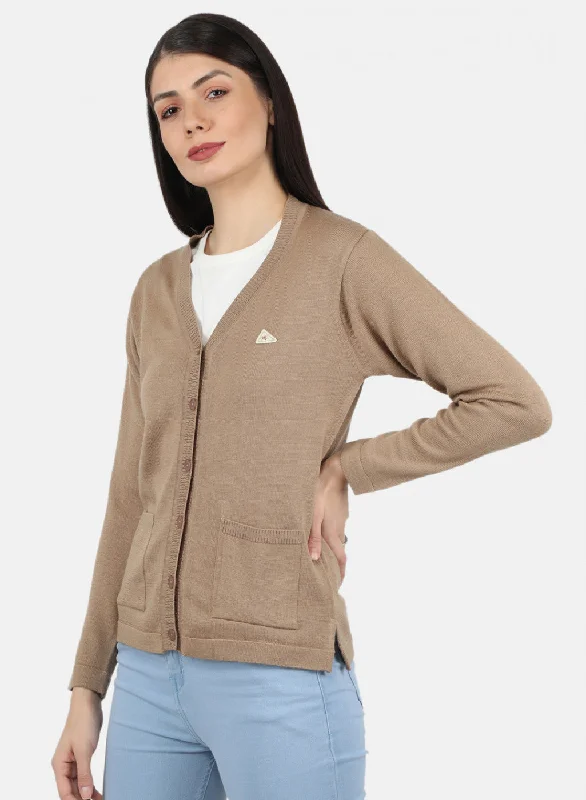 Women Beige Solid Cardigan