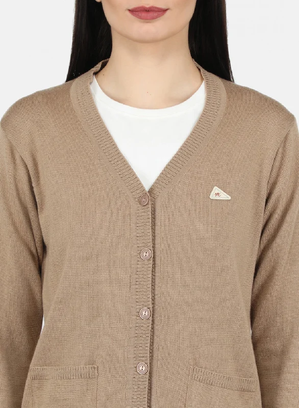 Women Beige Solid Cardigan