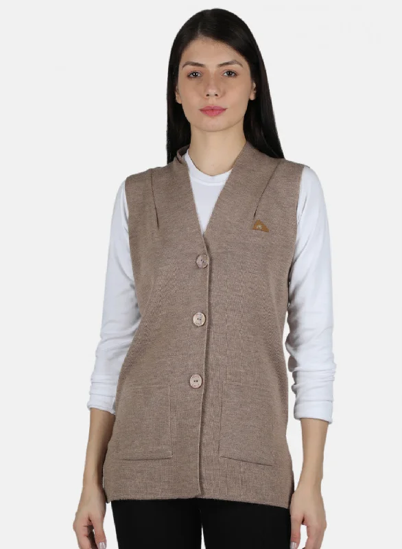 Women Beige Solid Cardigan