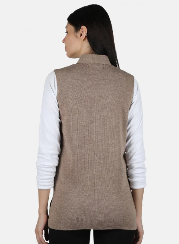 Women Beige Solid Cardigan