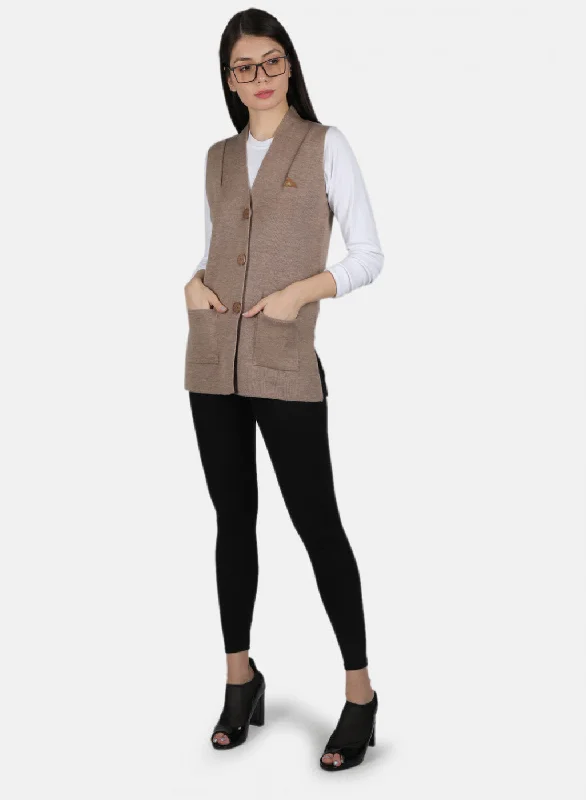 Women Beige Solid Cardigan