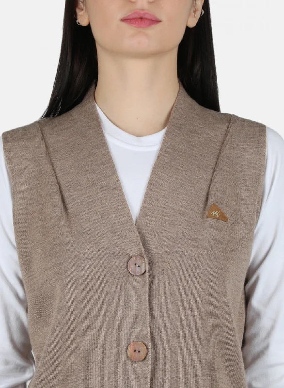 Women Beige Solid Cardigan