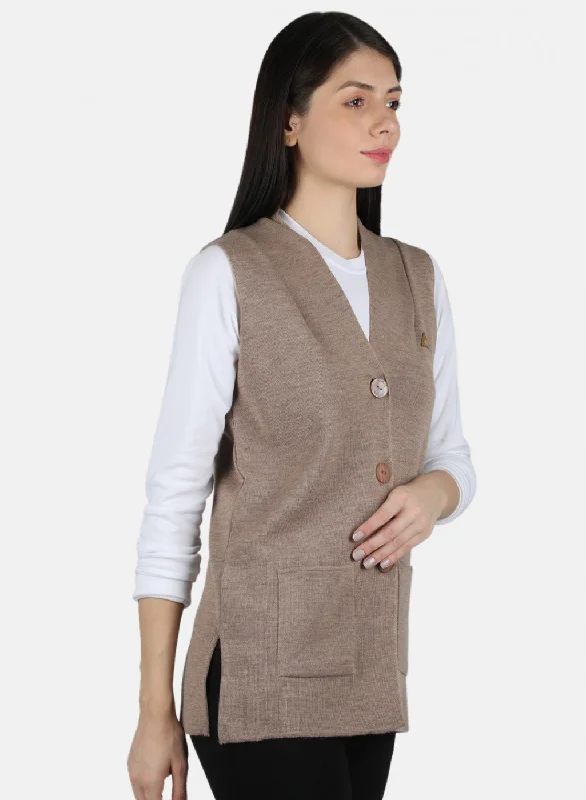 Women Beige Solid Cardigan