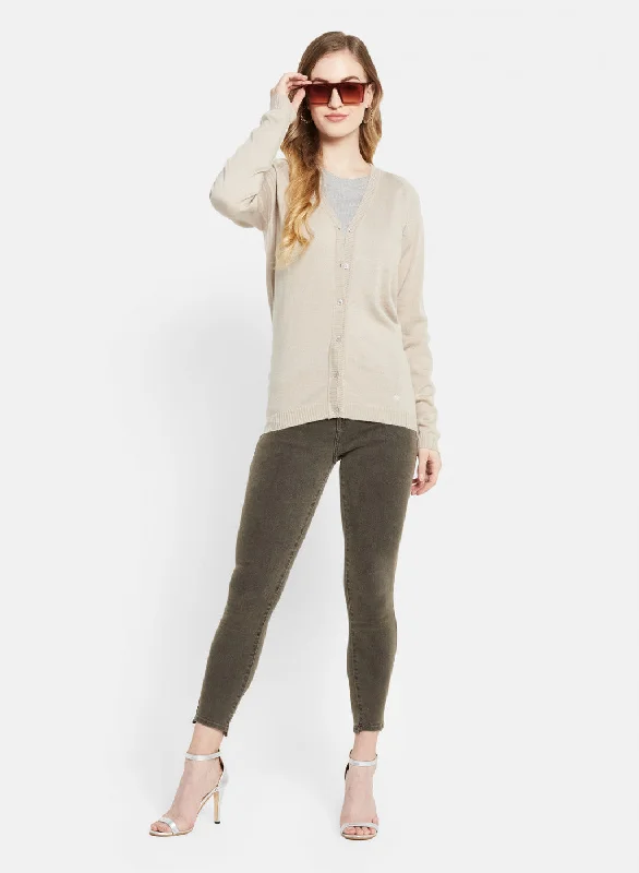 Women Beige Solid Cardigan