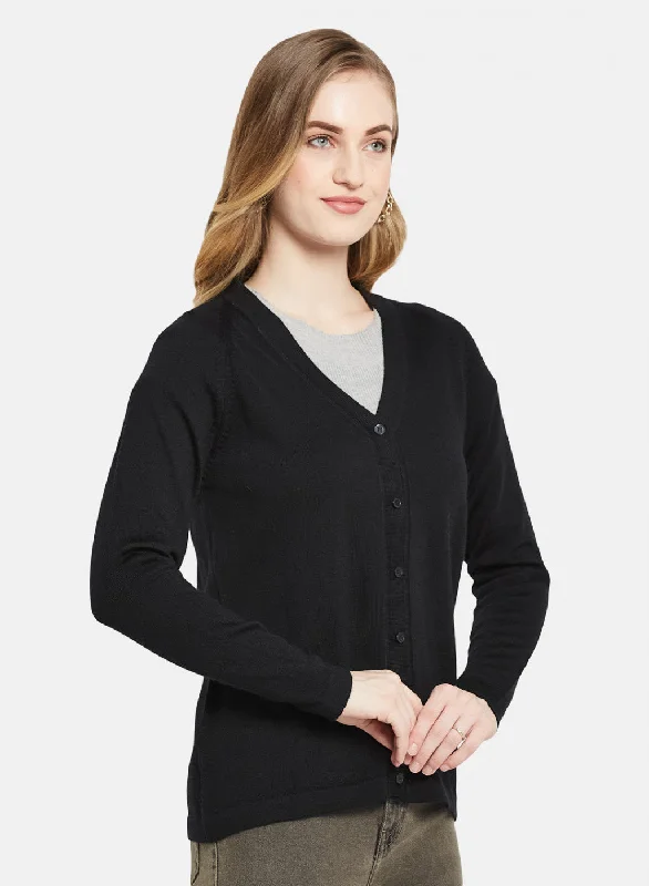 Women Black Solid Cardigan