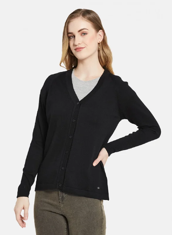 Women Black Solid Cardigan