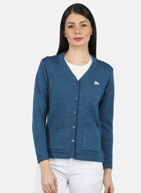 Women Blue Solid Cardigan