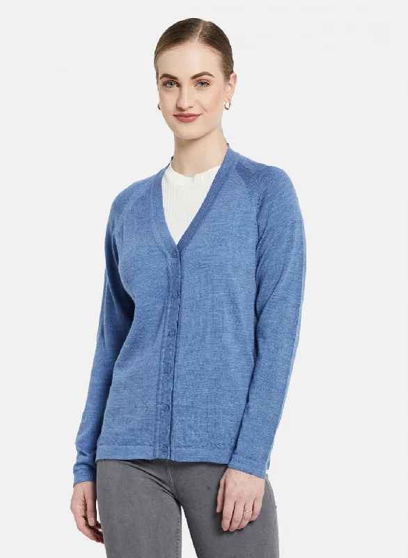 Women Blue Solid Cardigan