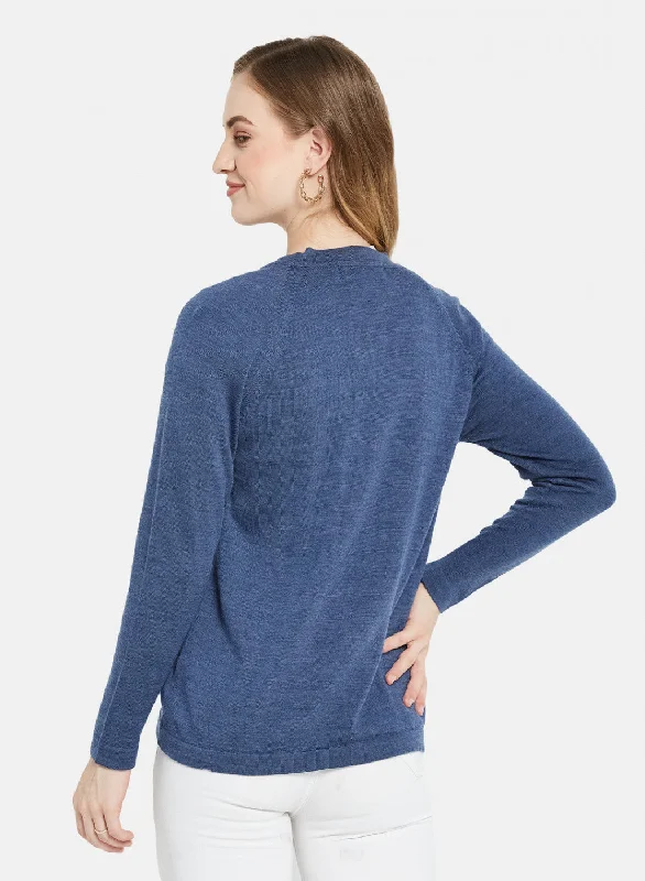 Women Blue Solid Cardigan