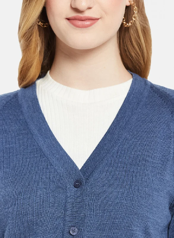 Women Blue Solid Cardigan