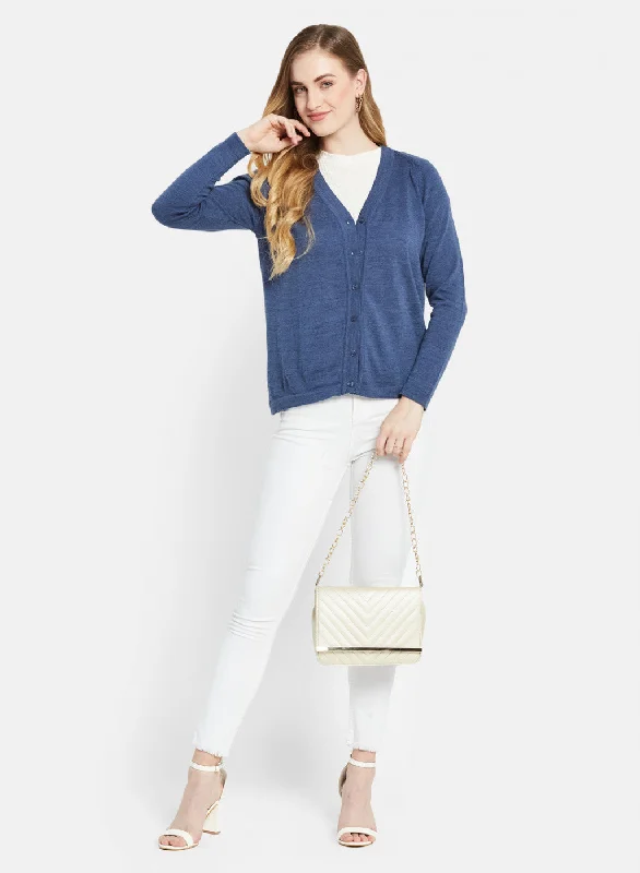 Women Blue Solid Cardigan