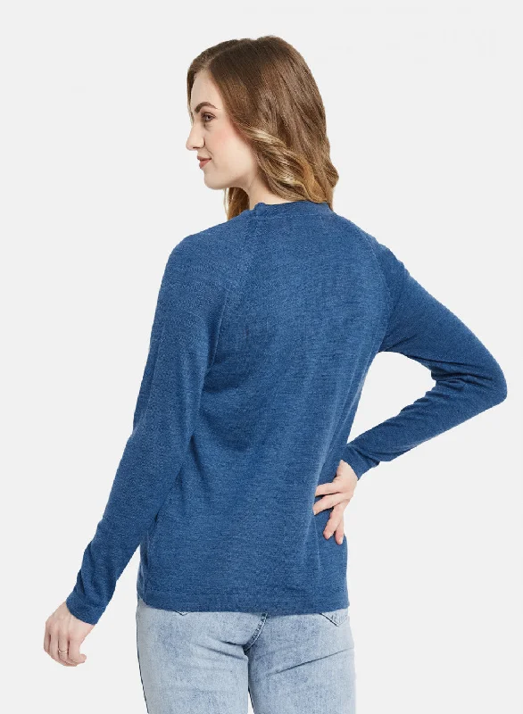 Women Blue Solid Cardigan