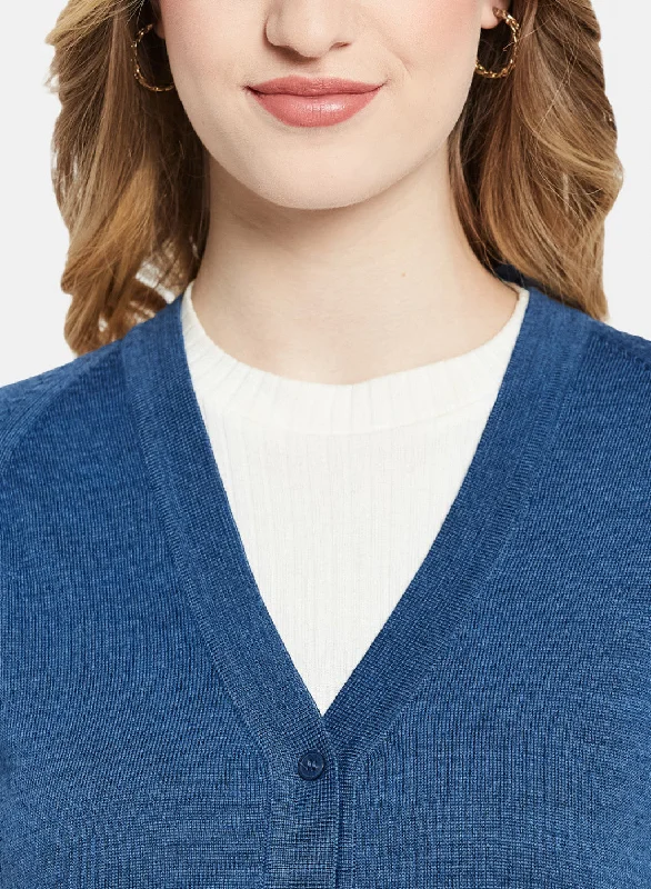 Women Blue Solid Cardigan