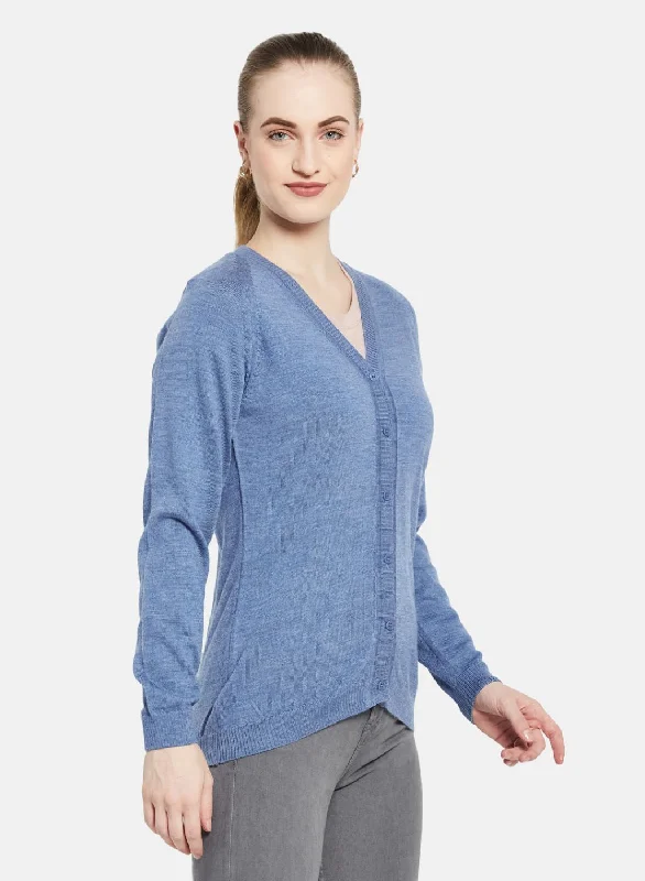 Women Blue Solid Cardigan