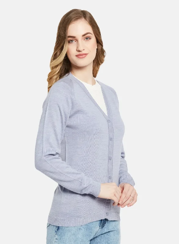 Women Blue Solid Cardigan