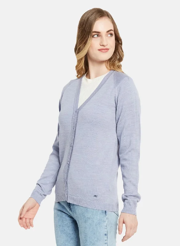 Women Blue Solid Cardigan