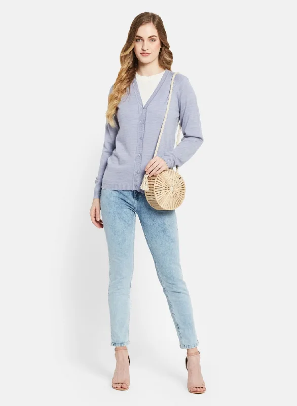 Women Blue Solid Cardigan