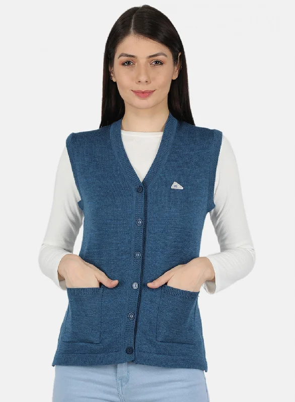 Women Blue Solid Cardigan