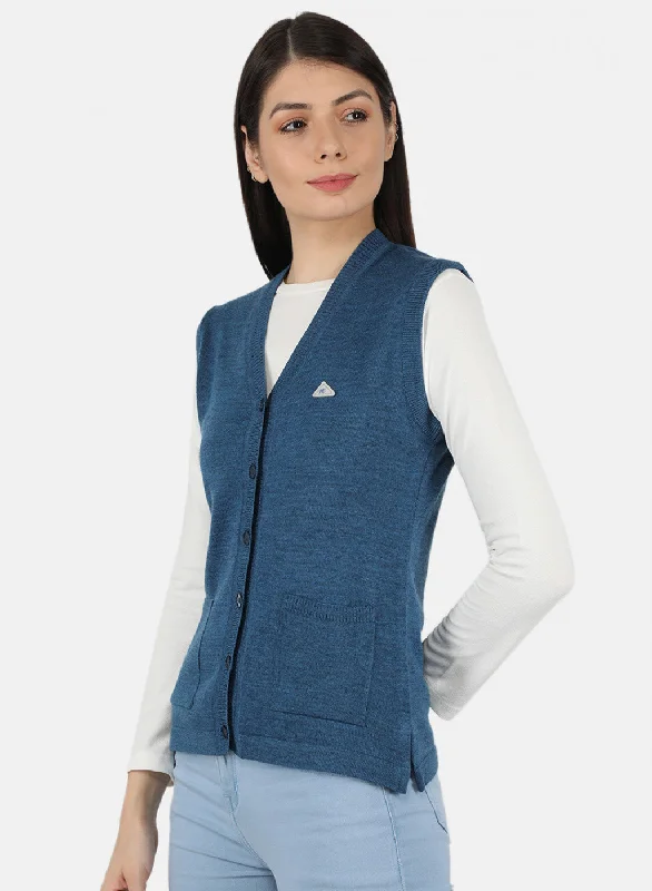 Women Blue Solid Cardigan