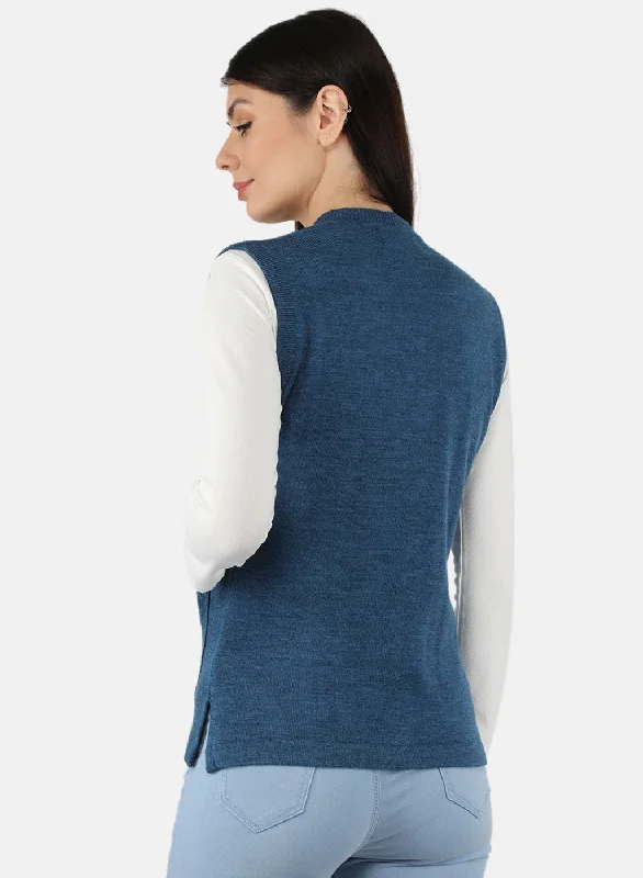 Women Blue Solid Cardigan