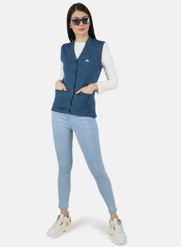 Women Blue Solid Cardigan