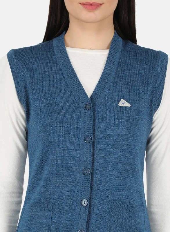 Women Blue Solid Cardigan