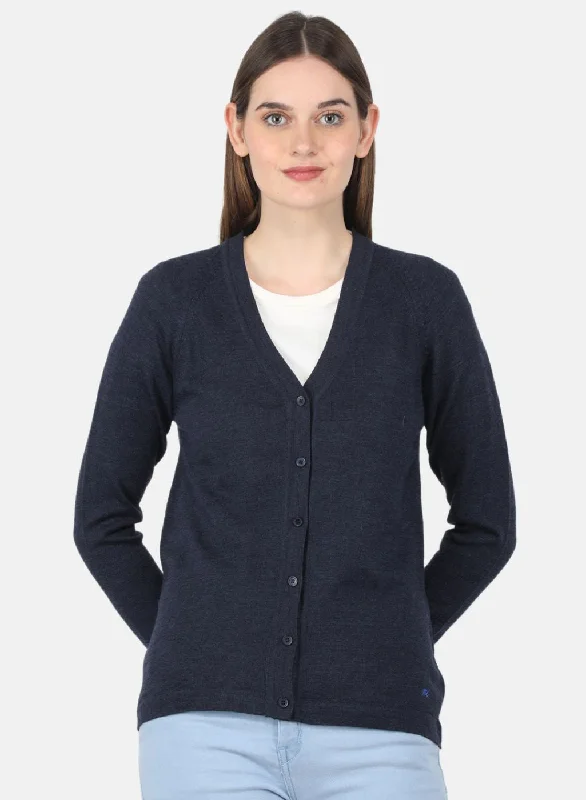 Women Blue Solid Cardigan