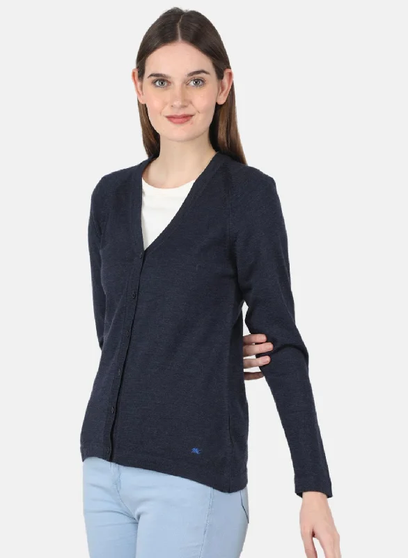 Women Blue Solid Cardigan