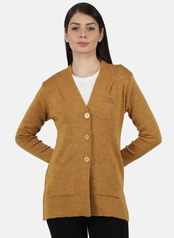 Women Golden Yellow Solid Cardigan