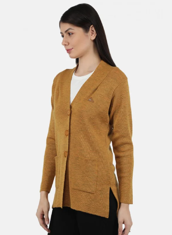 Women Golden Yellow Solid Cardigan