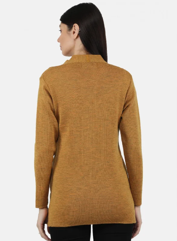 Women Golden Yellow Solid Cardigan