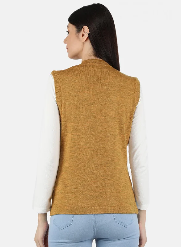 Women Golden Yellow Solid Cardigan