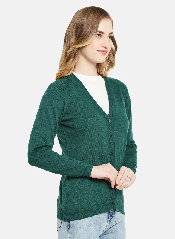 Women Green Solid Cardigan