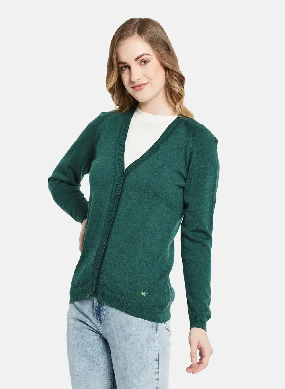 Women Green Solid Cardigan