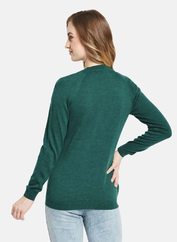 Women Green Solid Cardigan