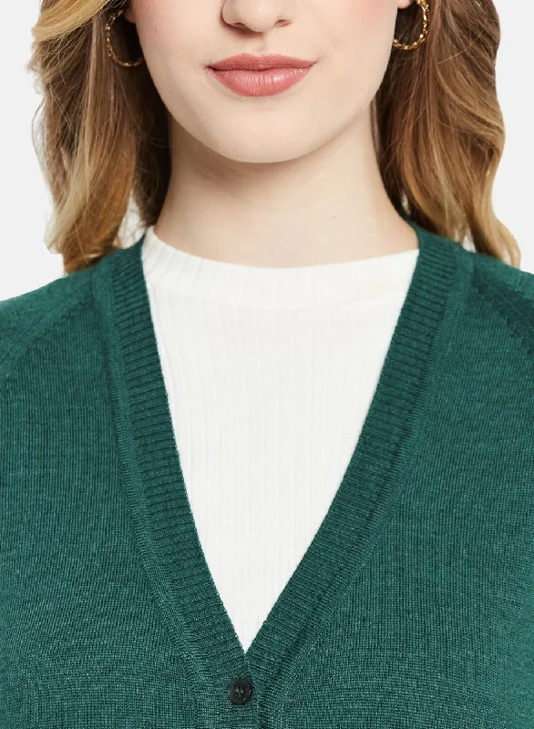 Women Green Solid Cardigan