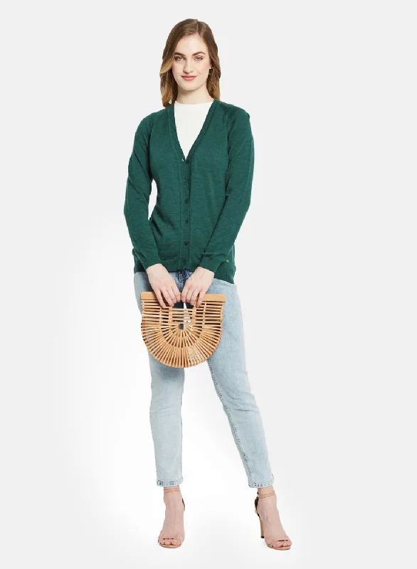 Women Green Solid Cardigan