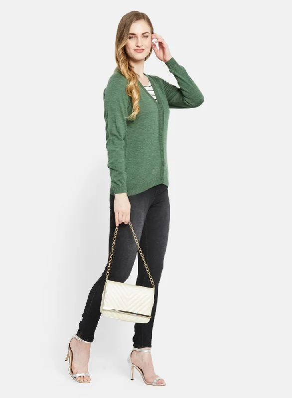 Women Green Solid Cardigan