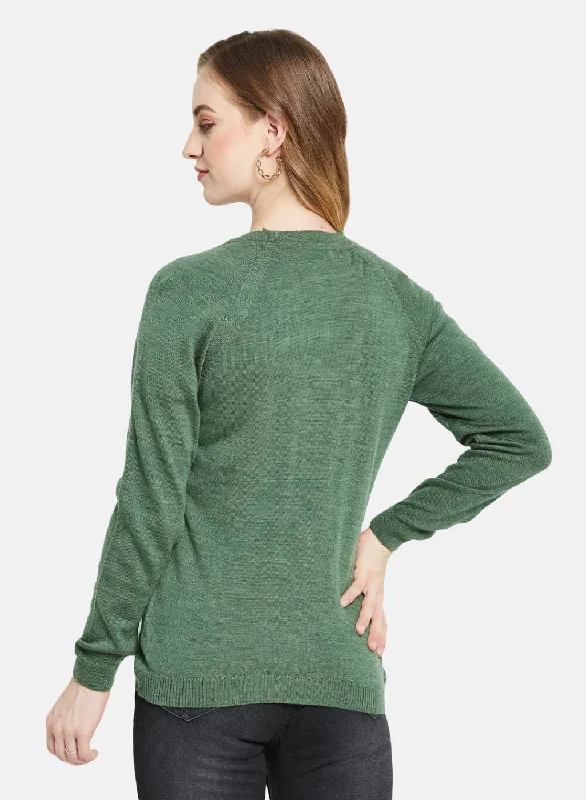 Women Green Solid Cardigan