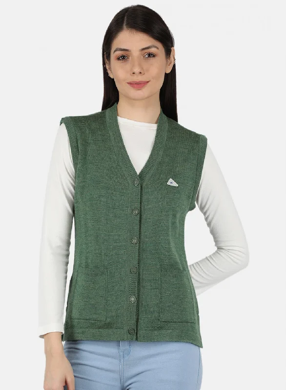 Women Green Solid Cardigan