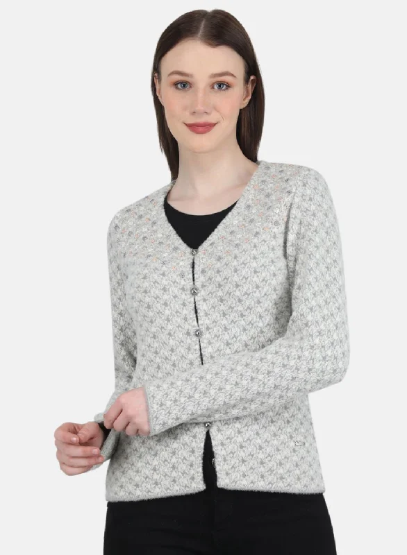 Women Grey Jaquard Cardigan