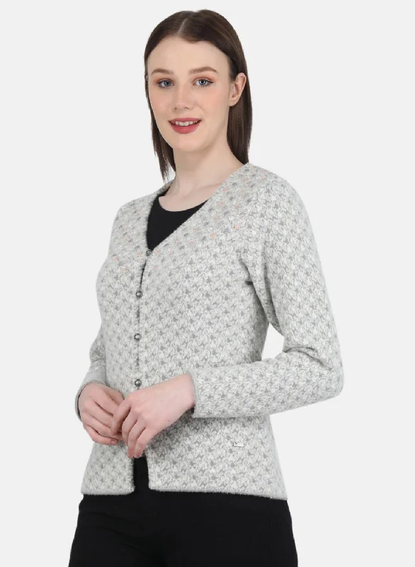 Women Grey Jaquard Cardigan