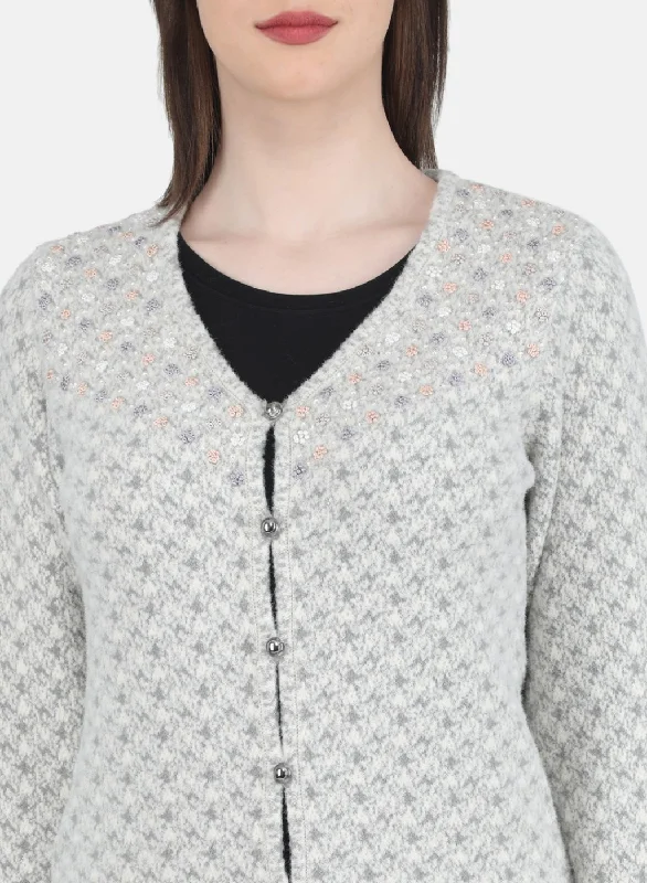 Women Grey Jaquard Cardigan